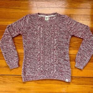 Roxy Burgundy White Cable Knit Crew Neck Sweater Size Medium